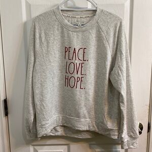 RAE DUNN PEACE, LOVE, HOPE Sweatshirt Top Women's Size S Light Gray Christmas